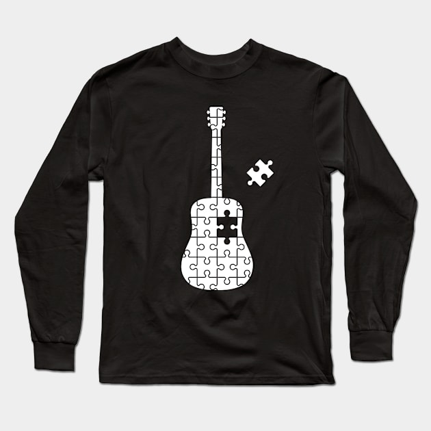 Puzzle Acoustic Guitar Silhouette Long Sleeve T-Shirt by nightsworthy